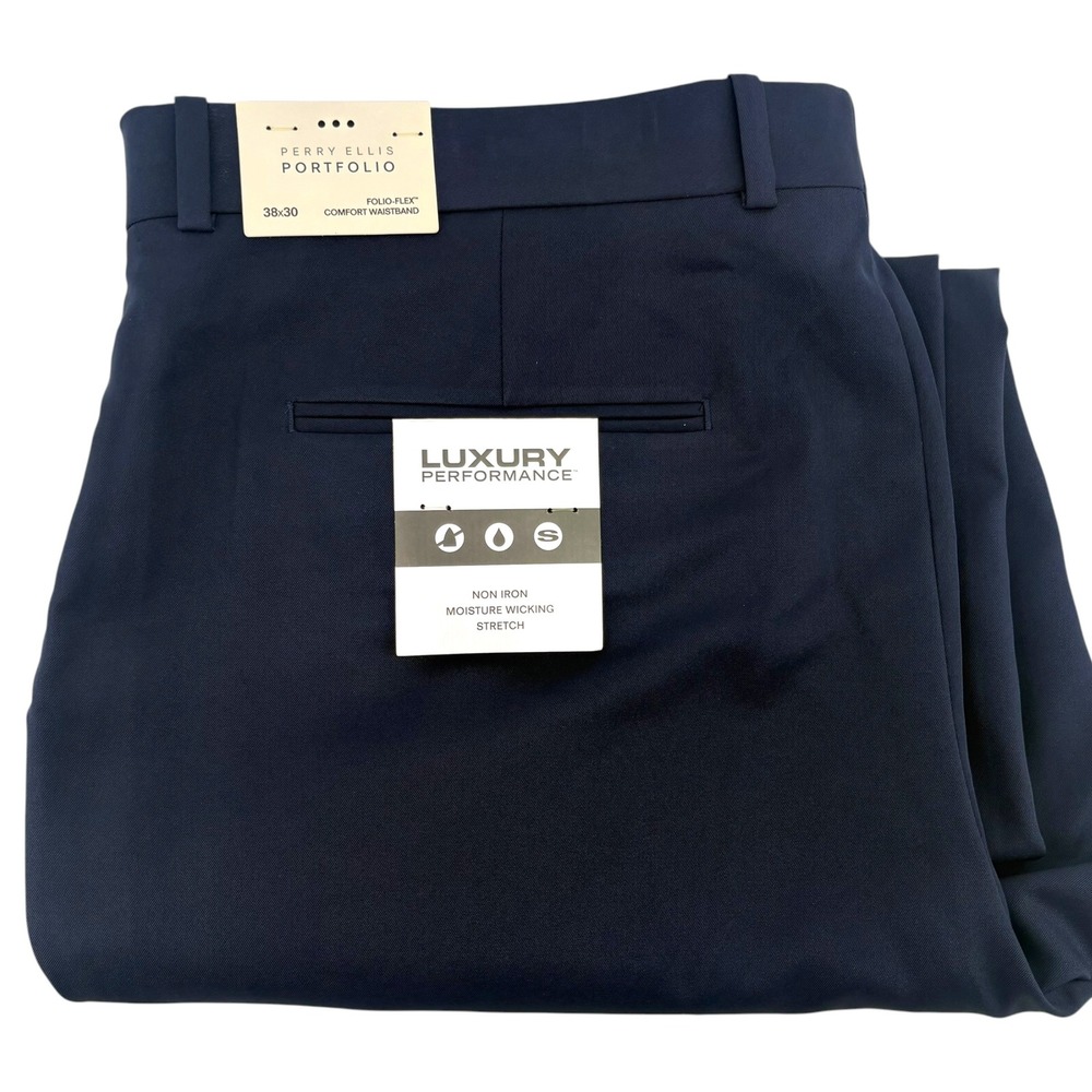 Perry Ellis Portfolio Modern Fit Dress Pants 38x30 Twilight Blue Stretch